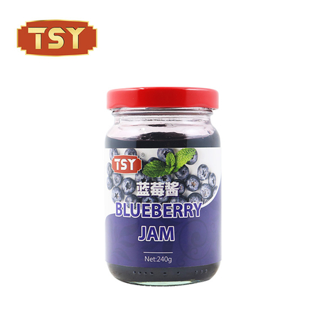 Glazen fles frisse prachtige fruitige bosbessenjam