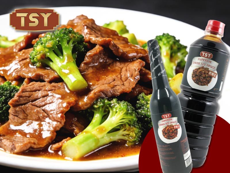 Roergebakken rundvlees met donkere sojasaus en broccoli