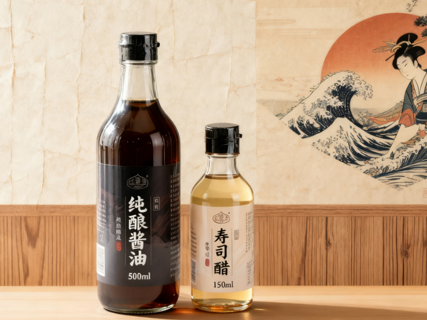 High-end pure gebrouwen sojasaus en sushi-azijn in Japanse stijl