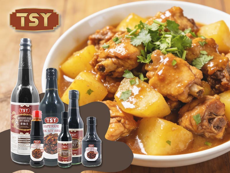 Donkere sojasaus gestoofde kip